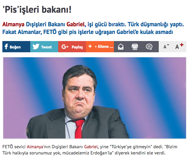 Türkische Zeitung Takvim über Sigmar Gabriel – Minister für Drecksarbeit