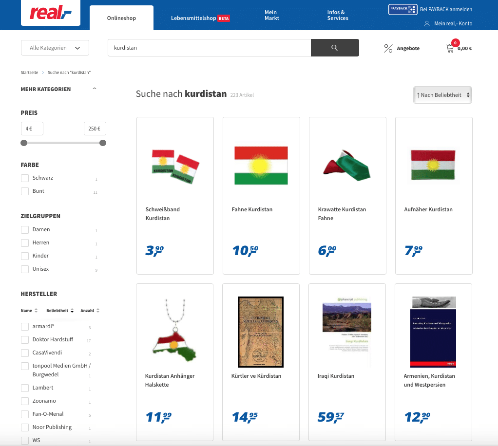 Supermarkt Real,- schweigt zu Kurdistan-Produkten im Onlineshop